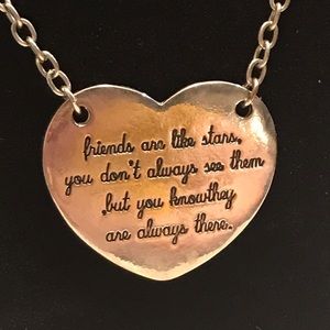 Friendship quote silver heart necklace